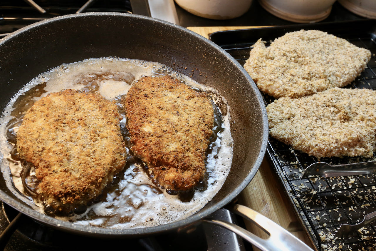 Fry Dukkah Crusted Chicken in a large nonstick skillet.