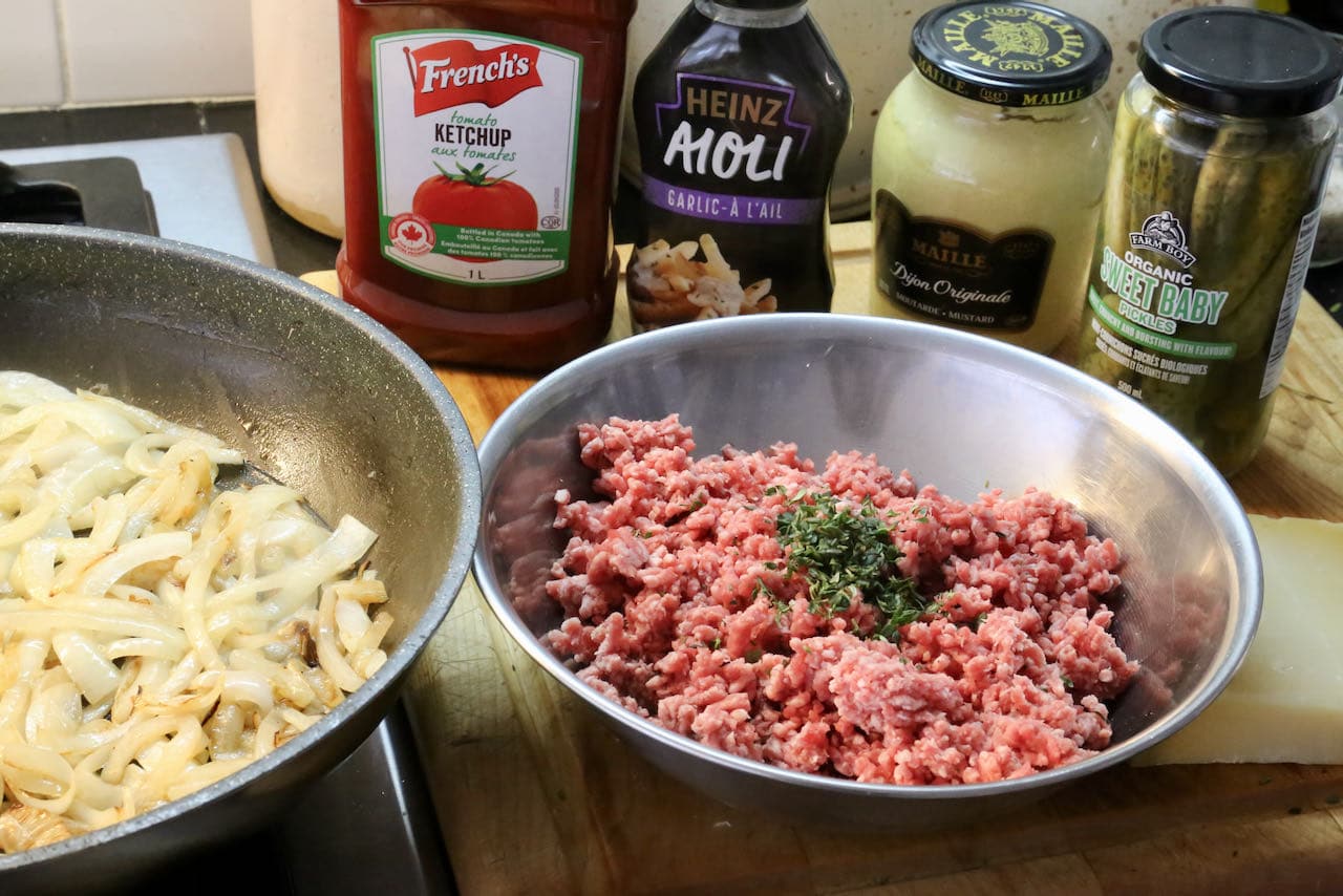 Our easy French Burger features caramelized onions and homemade thyme beef patty.