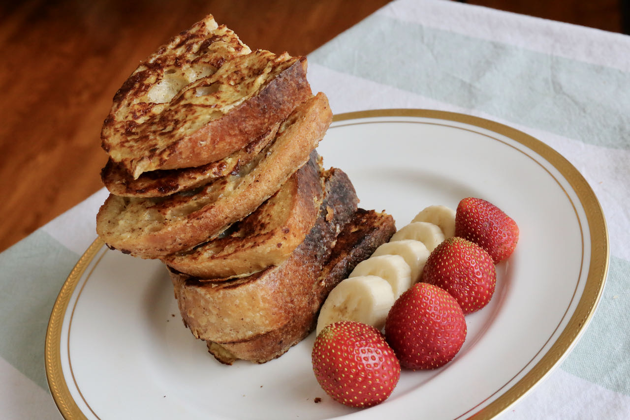 Spread the French toast slices across the plate or stack them into a tall tower before serving.