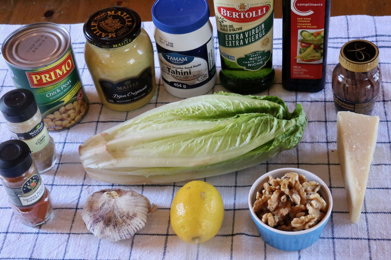 Romaine Salad with Tahini Caesar Dressing recipe ingredients. 