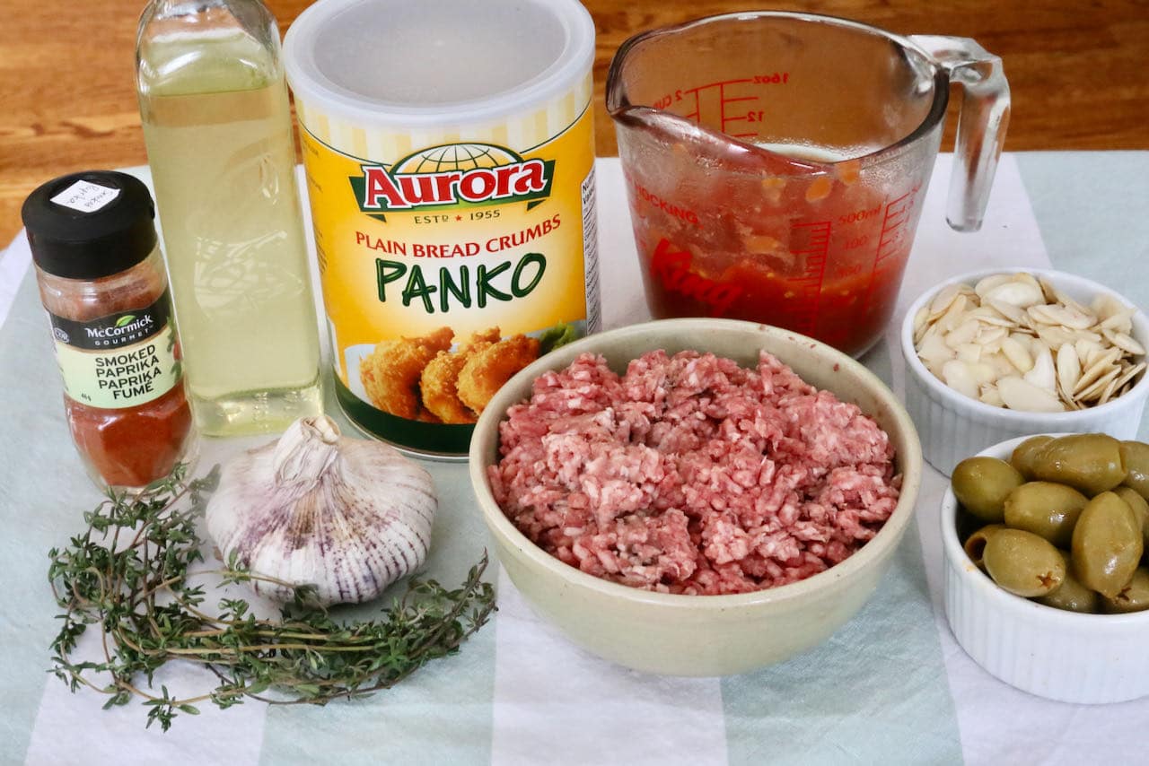 Traditional Albondigas Tapas Spanish Meatballs recipe ingredients.