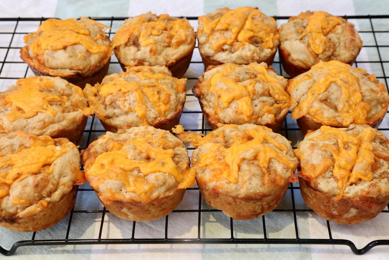 Let Welsh Rarebit Muffins cool on a rack before serving.