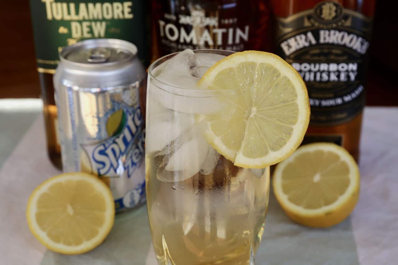 Garnish your Whiskey and Sprite with a fresh lemon or lime wheel.