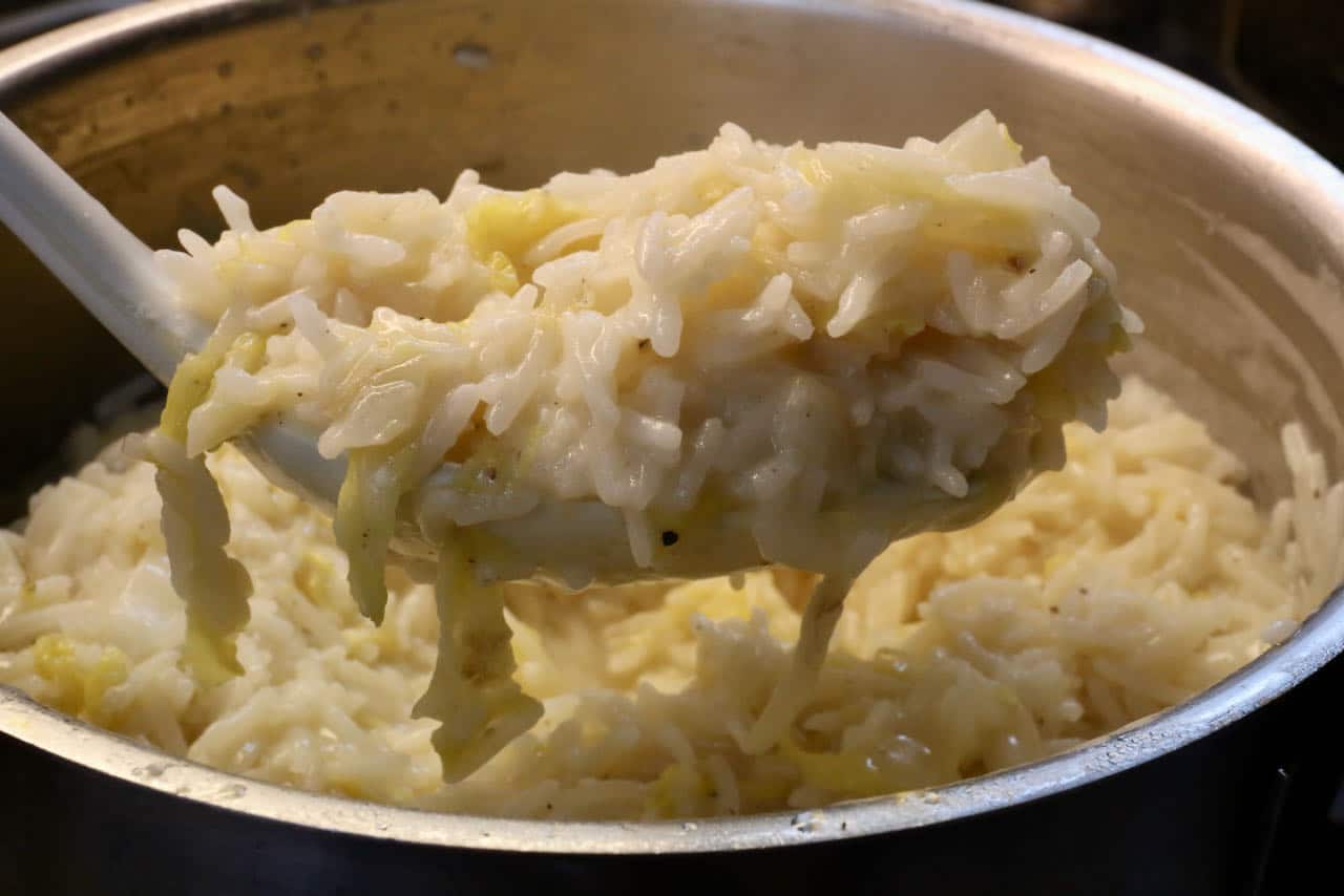 Italian Cabbage with Rice is a decadent cheesy side dish.