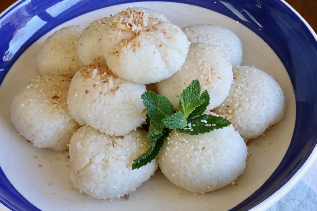 Serve this Thai Glutinous Rice Balls recipe with toasted coconut. 