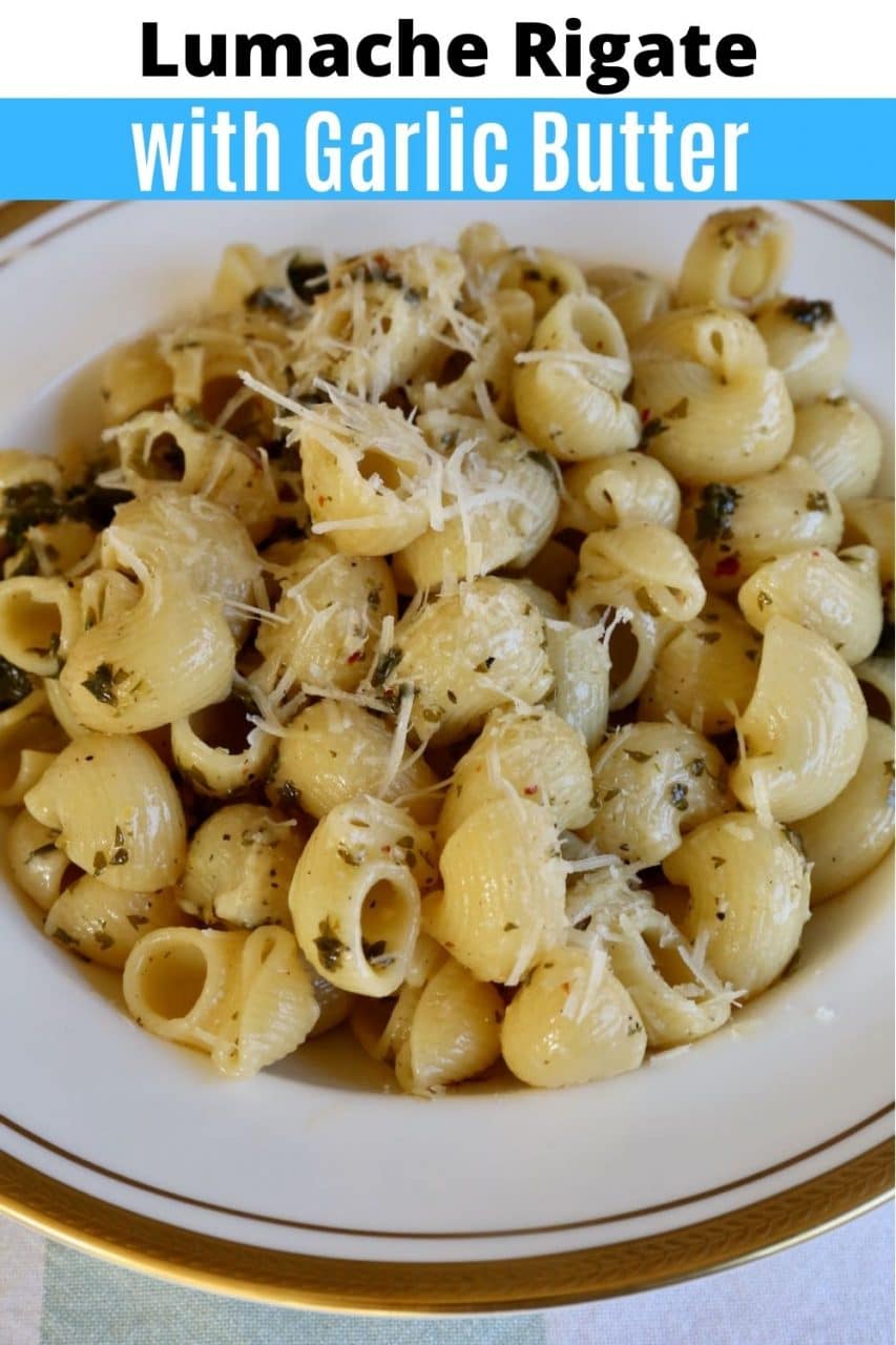 Save our Vegetarian Lumache Rigate Snail Pasta with Garlic Butter recipe to Pinterest!