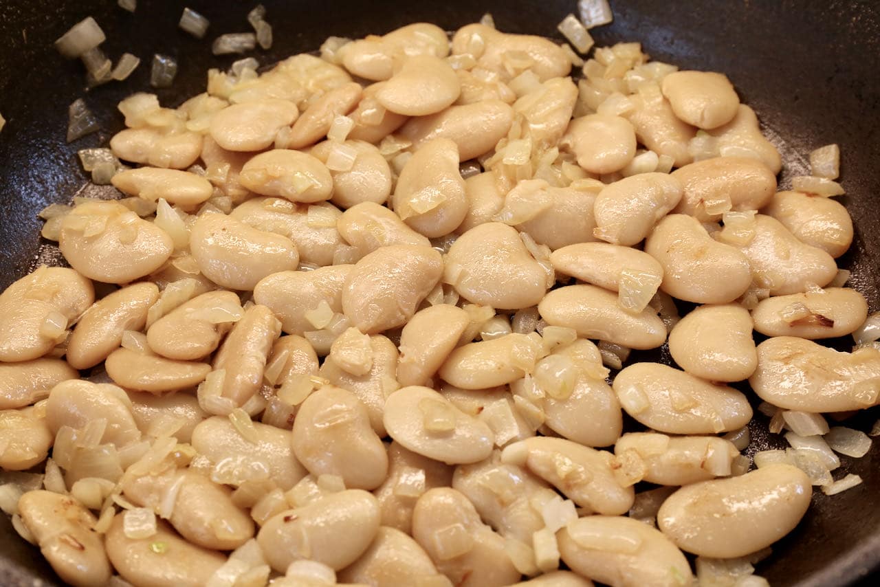 Prepare Butter Bean Mash in a nonstick skillet.