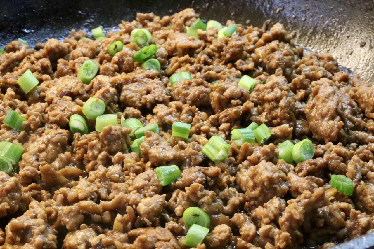 Prepare Miso Minced Pork Stir Fry in a skillet or wok.