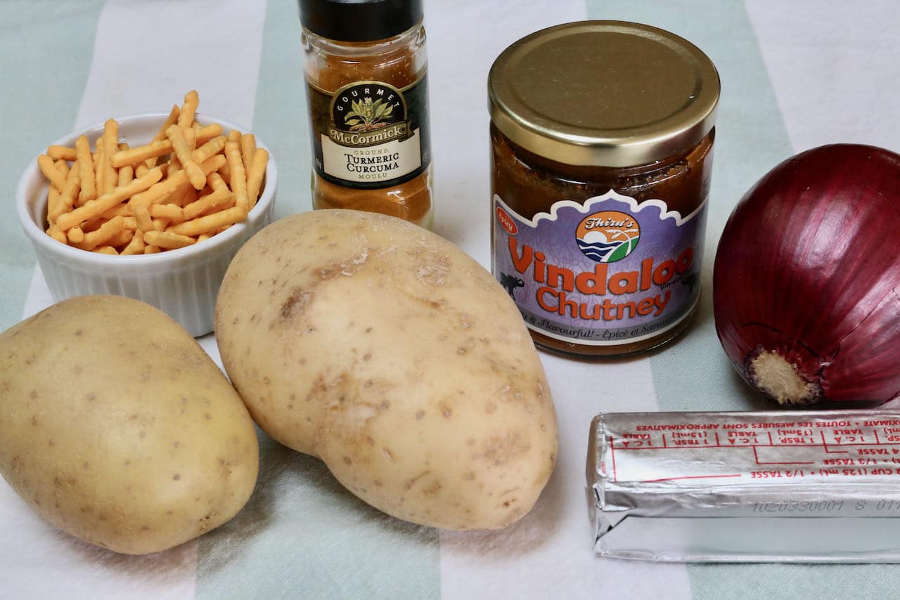 Healthy Aloo Fry Indian Turmeric Potatoes ingredients.