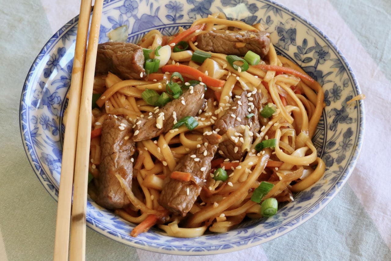 Enjoy a Beef Yaki Udon Bowl as a light lunch or as a side dish at a Japanese dinner party.