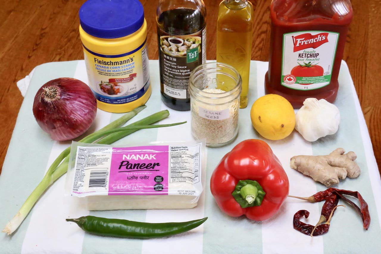 Easy homemade Chilli Paneer Gravy vegetarian recipe ingredients.