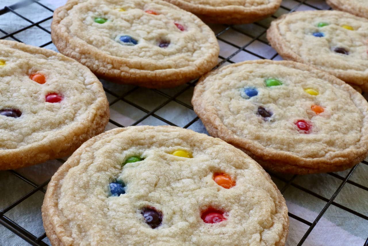 After baking Skittles Cookies allow to rest on a cooling rack before serving.