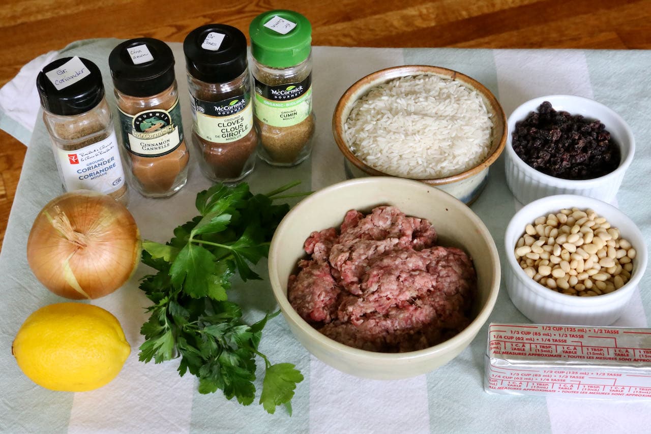 Traditional Lebanese Beef Hashweh Rice recipe ingredients.
