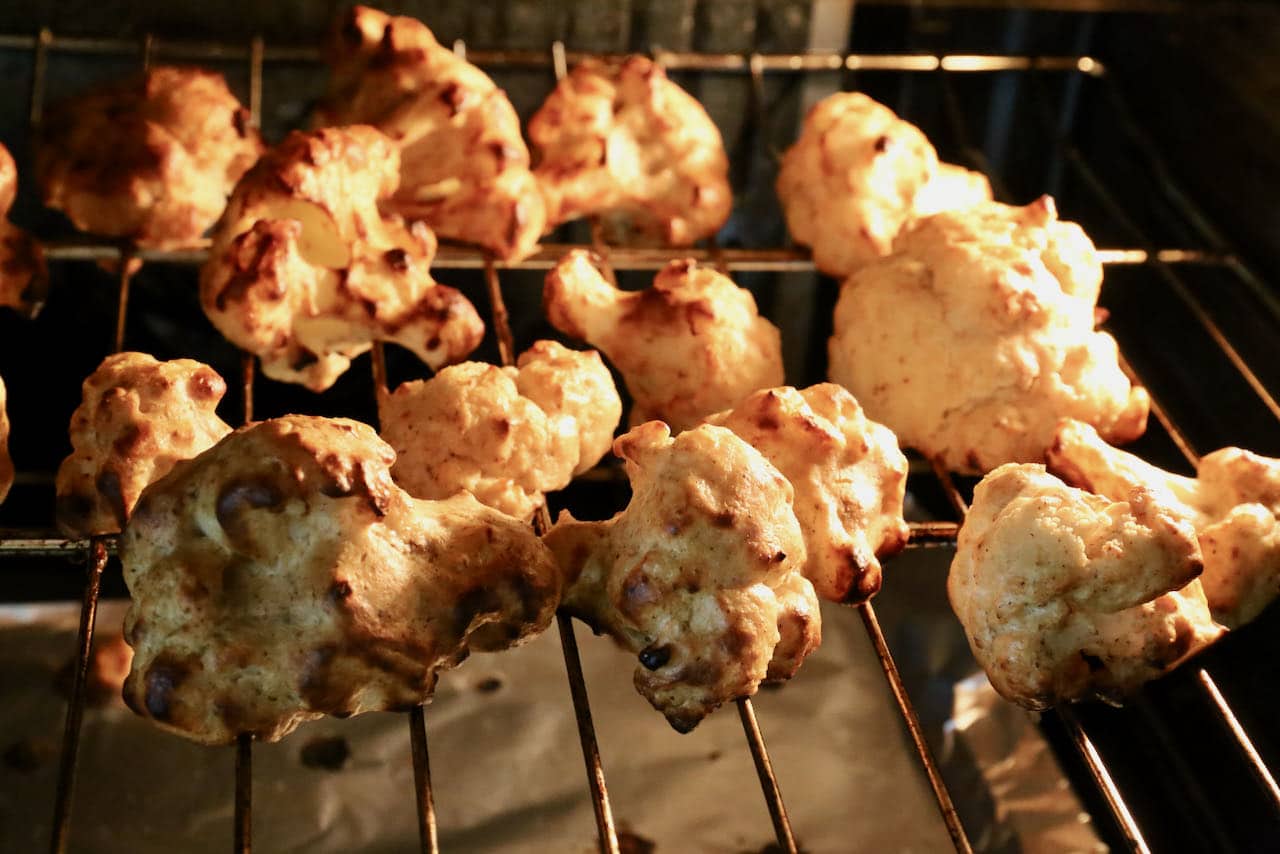 Homemade Tandoori Gobi is oven roasted on a rack until browned and crispy. 