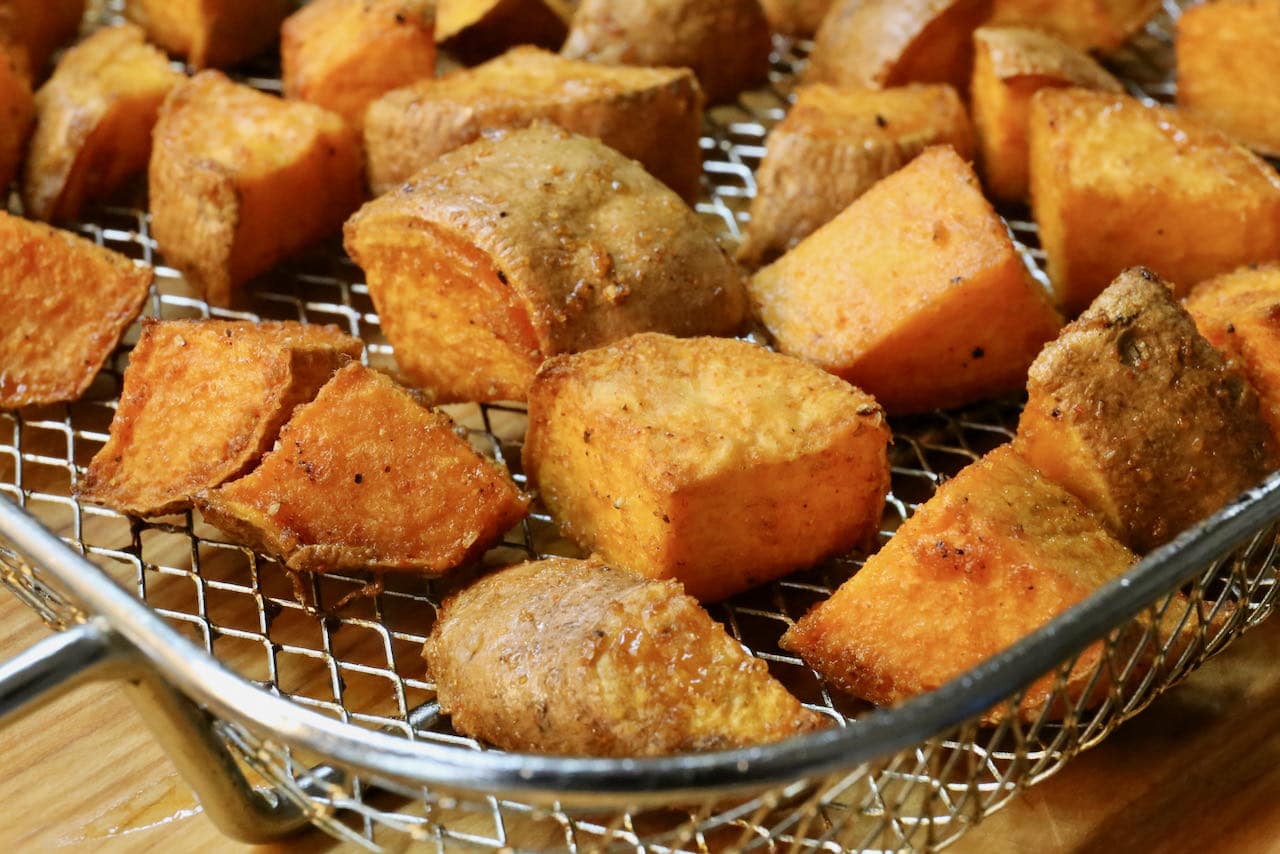 Air Fryer Sweet Potato Chunks Photo Image.