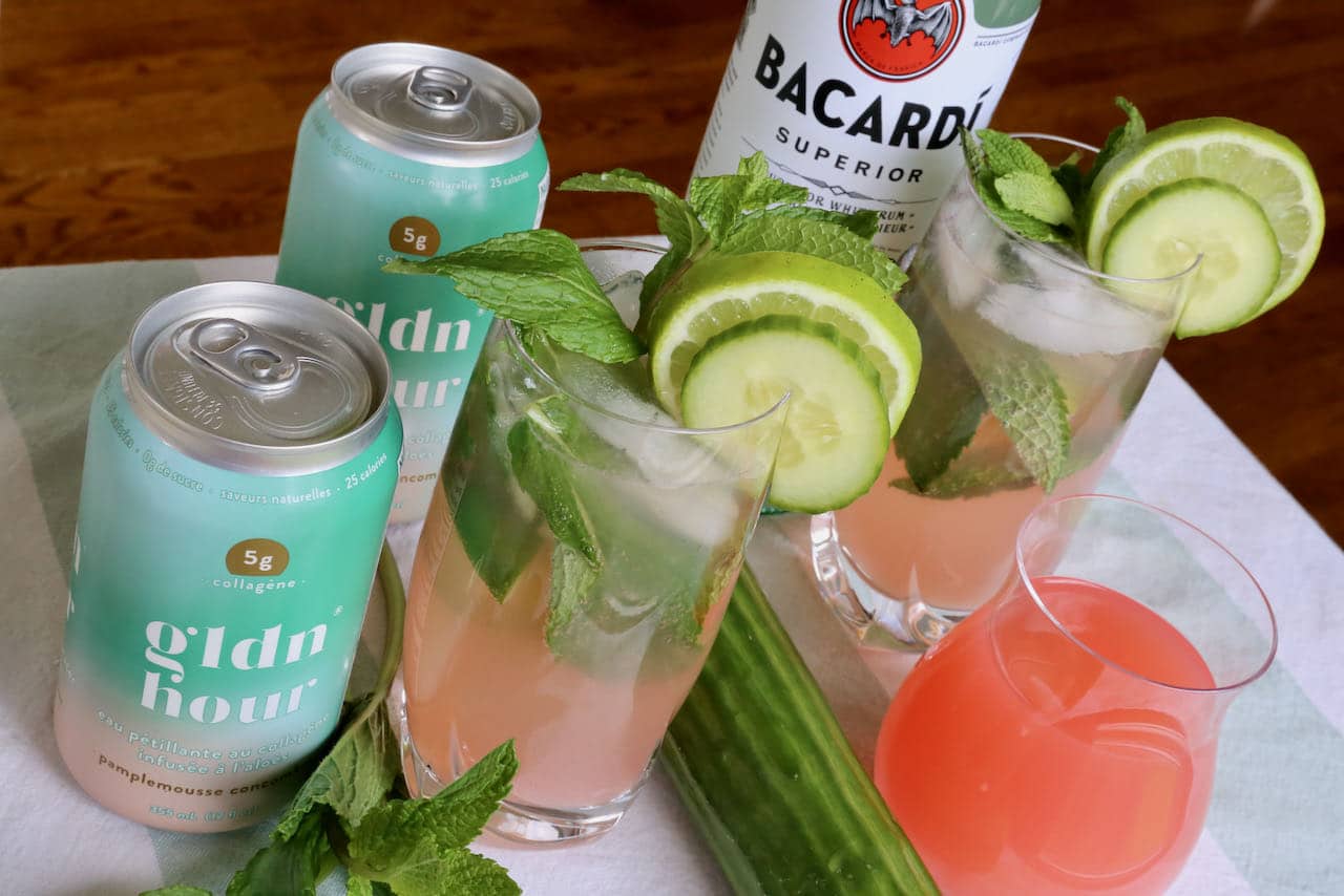 Our refreshing GLDN Hour Collagen Water Cocktail is a rum-based mojito.