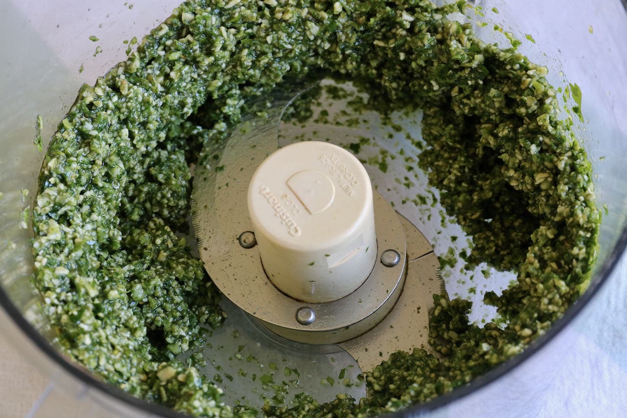 Blend Pesto with Pumpkin Seeds in a food processor until smooth. 