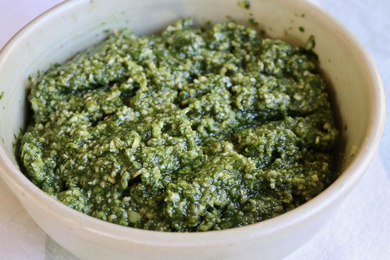 This dairy free Mexican pesto gets its creamy nuttyness from toasted pumpkin seeds.