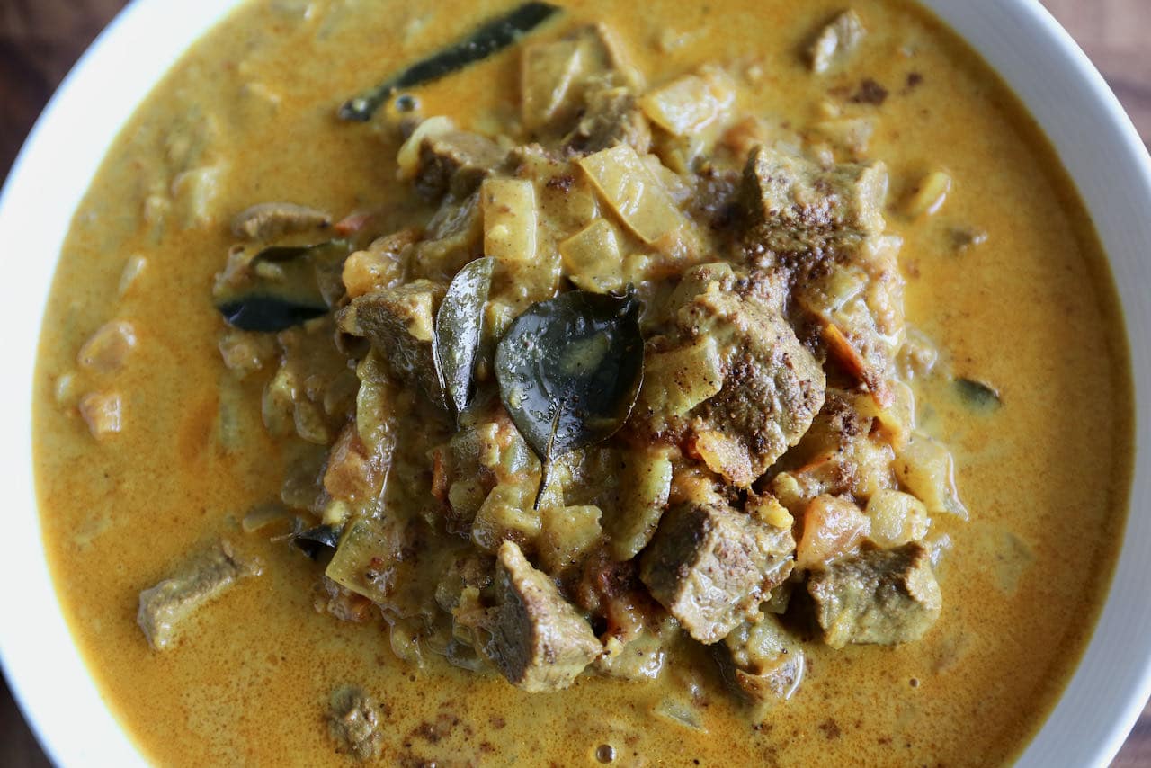 Kerala Beef Curry is a creamy stew made with coconut milk. 