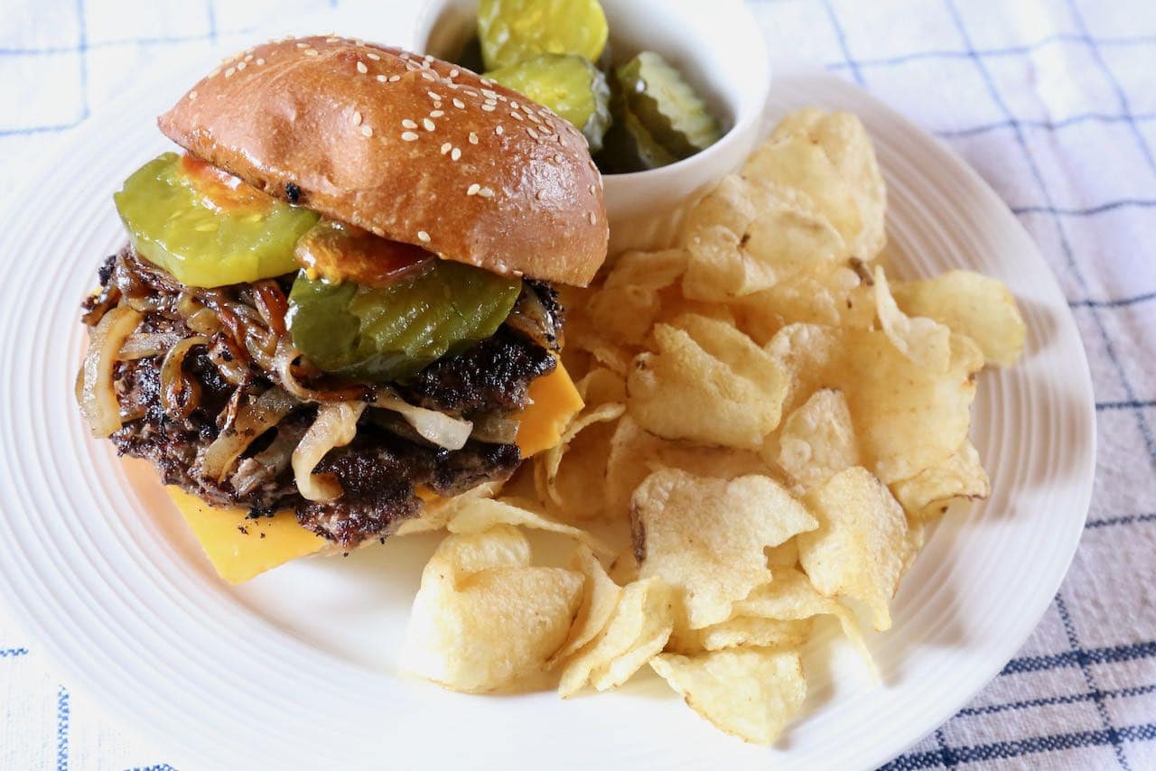 Serve Oklahoma Fried Onion Burgers with potato chips or fresh salads.