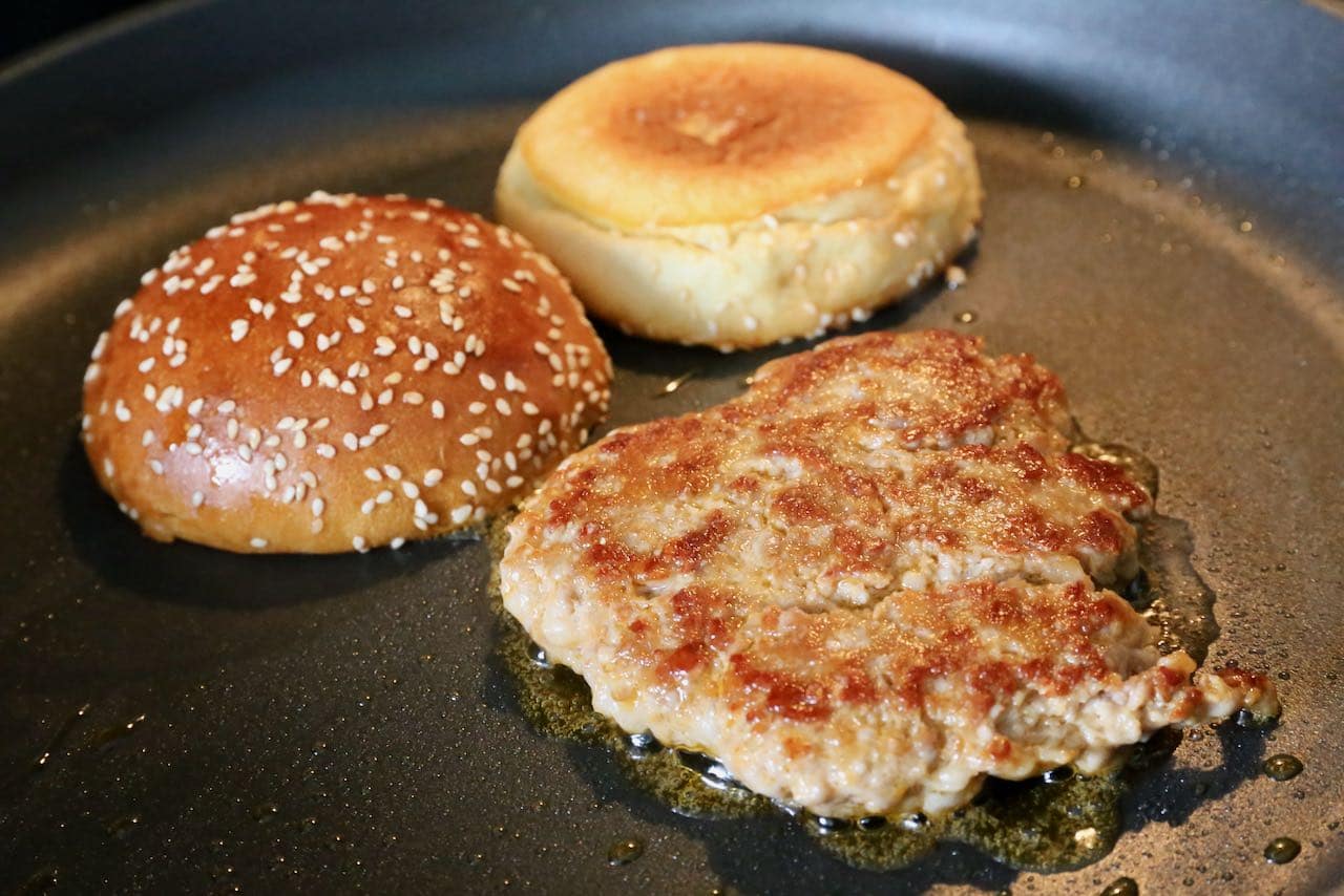 Cook Italian Sausage Burger patties in a nonstick pan until crispy and  browned on both sides.