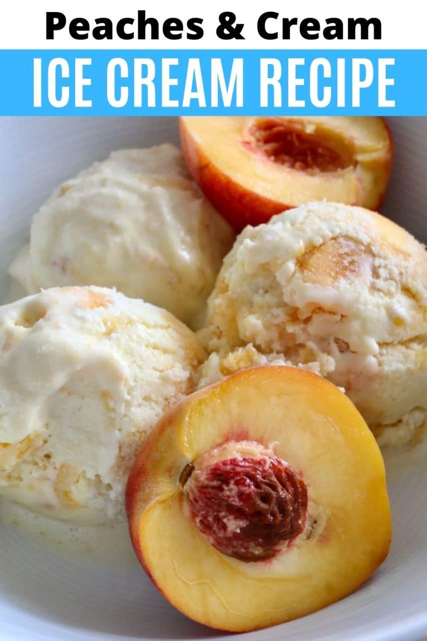 Save our homemade Peaches and Cream Ice Cream recipe to Pinterest!