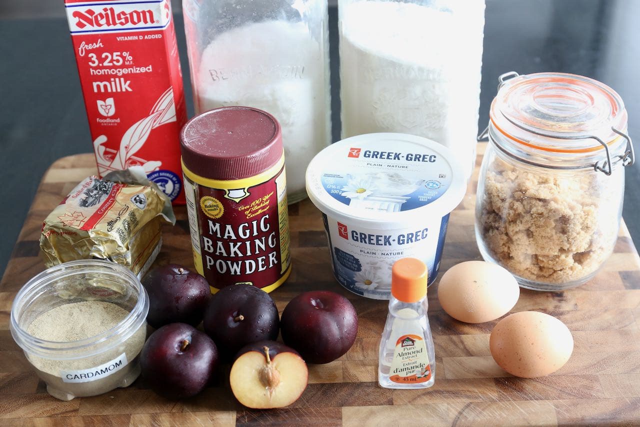 Homemade Yogurt Cardamom Spiced Plum Muffins recipe ingredients.