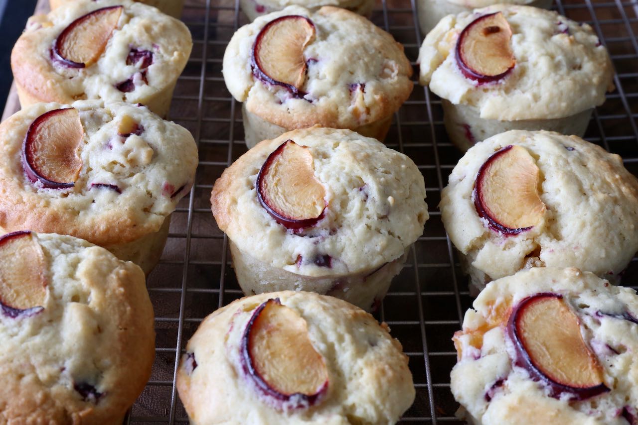 Let Yogurt Plum Muffins cool on a rack before serving.