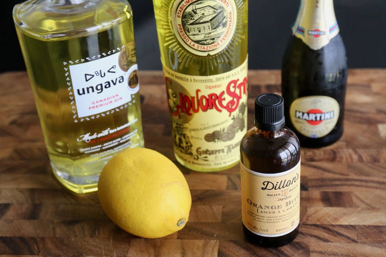 Easy Liquore Strega Saffron Gin Cocktail recipe ingredients. 