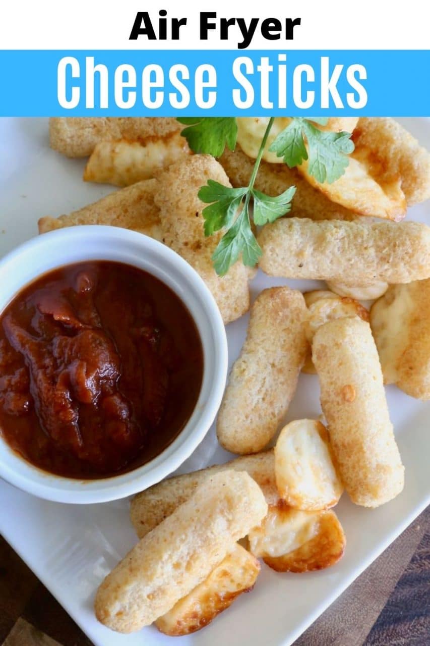 Save our easy Air Fryer Frozen Mozzarella Cheese Sticks recipe to Pinterest!