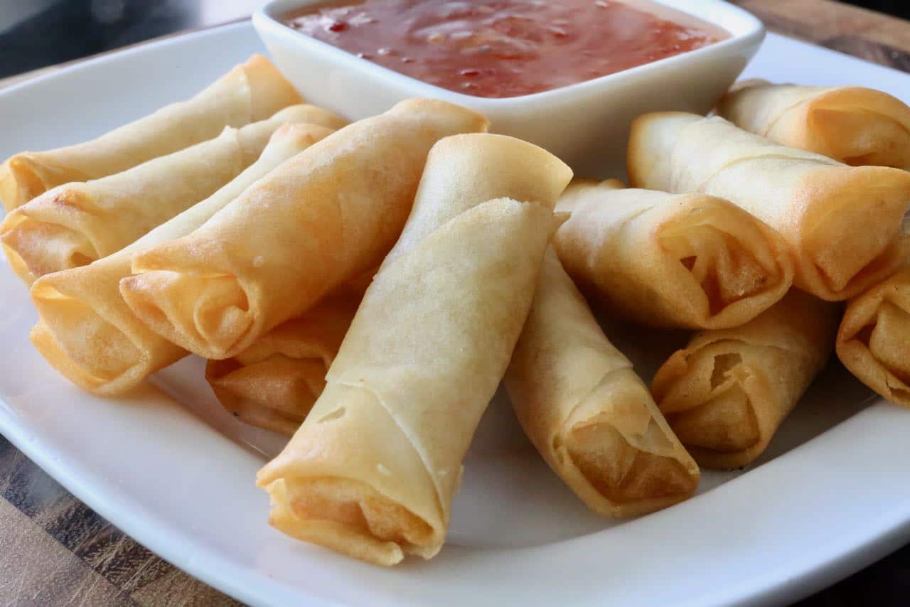 Crispy spring rolls are the perfect finger food to serve at parties with a cold beer.