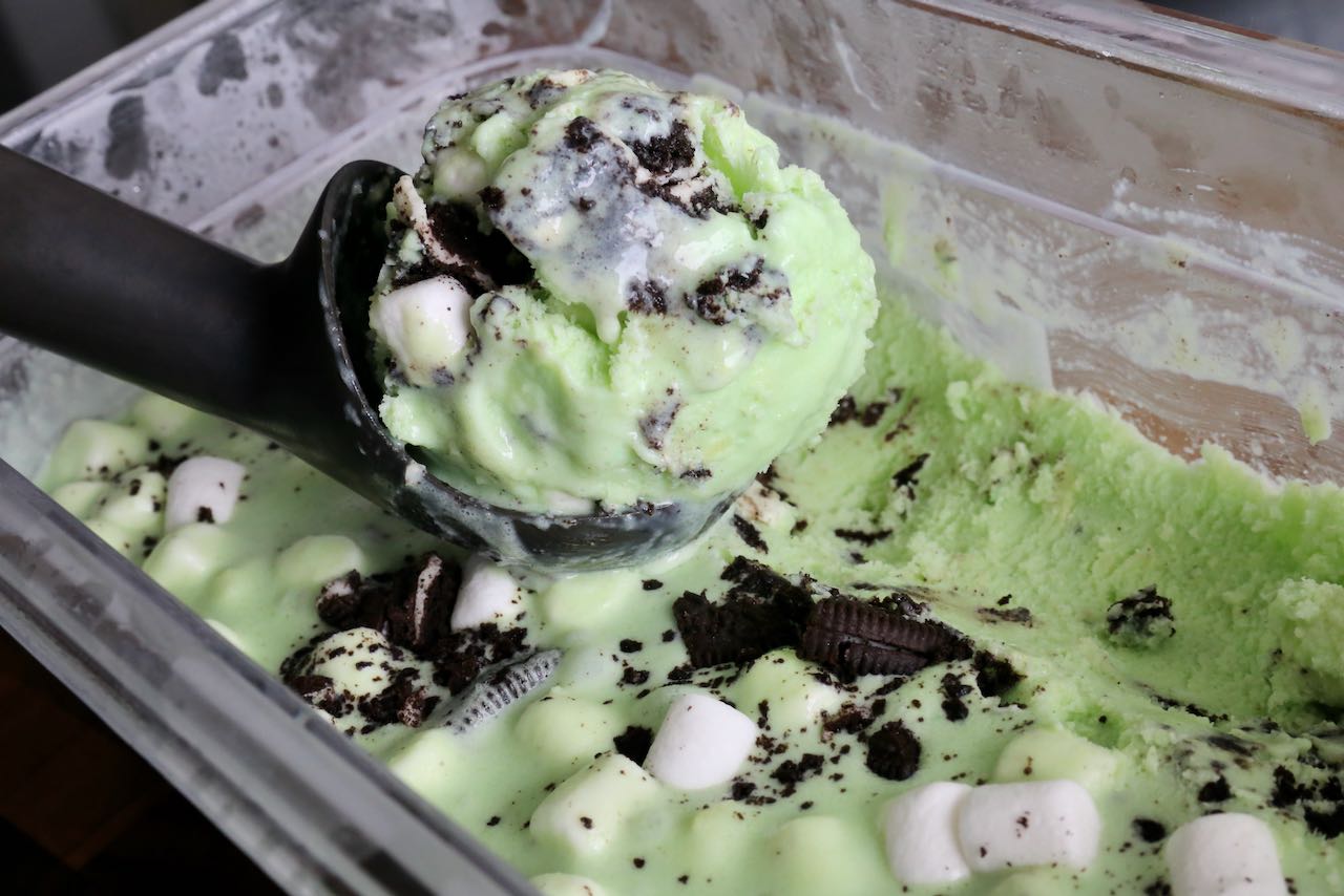 Grasshopper Ice Cream is a classic green-coloured frozen dessert.