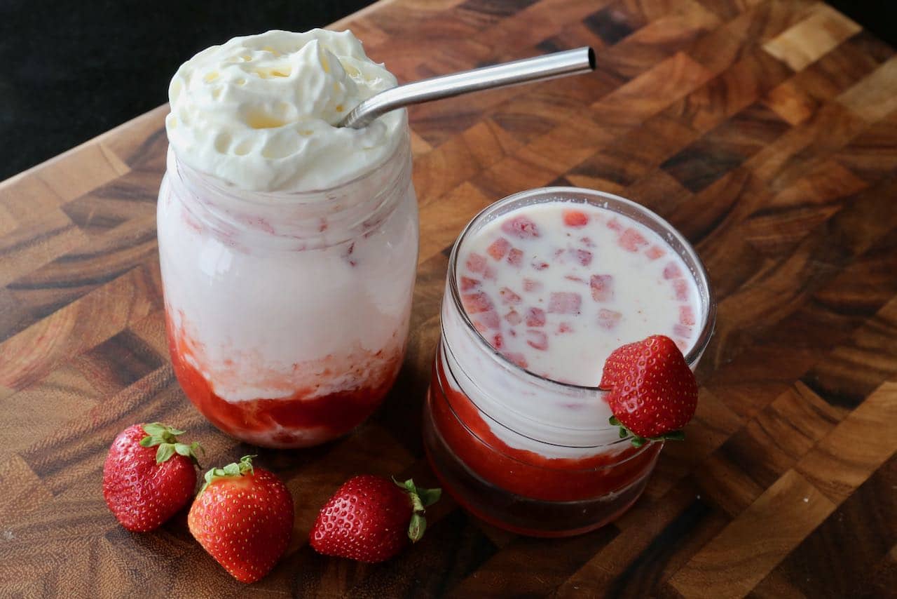 Serve strawberry milk with whipped cream at Mother's Day or Valentine's Day as a special treat.