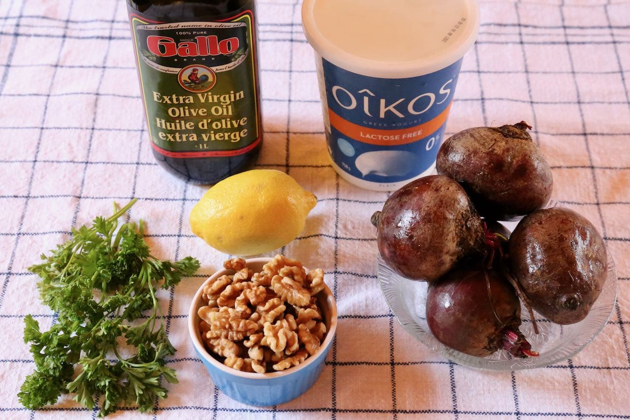 Traditional Pancar Salatasi Turkish Beet Yogurt Salad recipe ingredients.