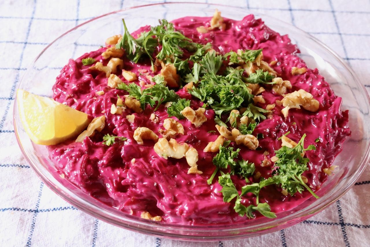 Now you're an expert on how to make traditional Pancar Salatasi Turkish Beet Yogurt Salad!