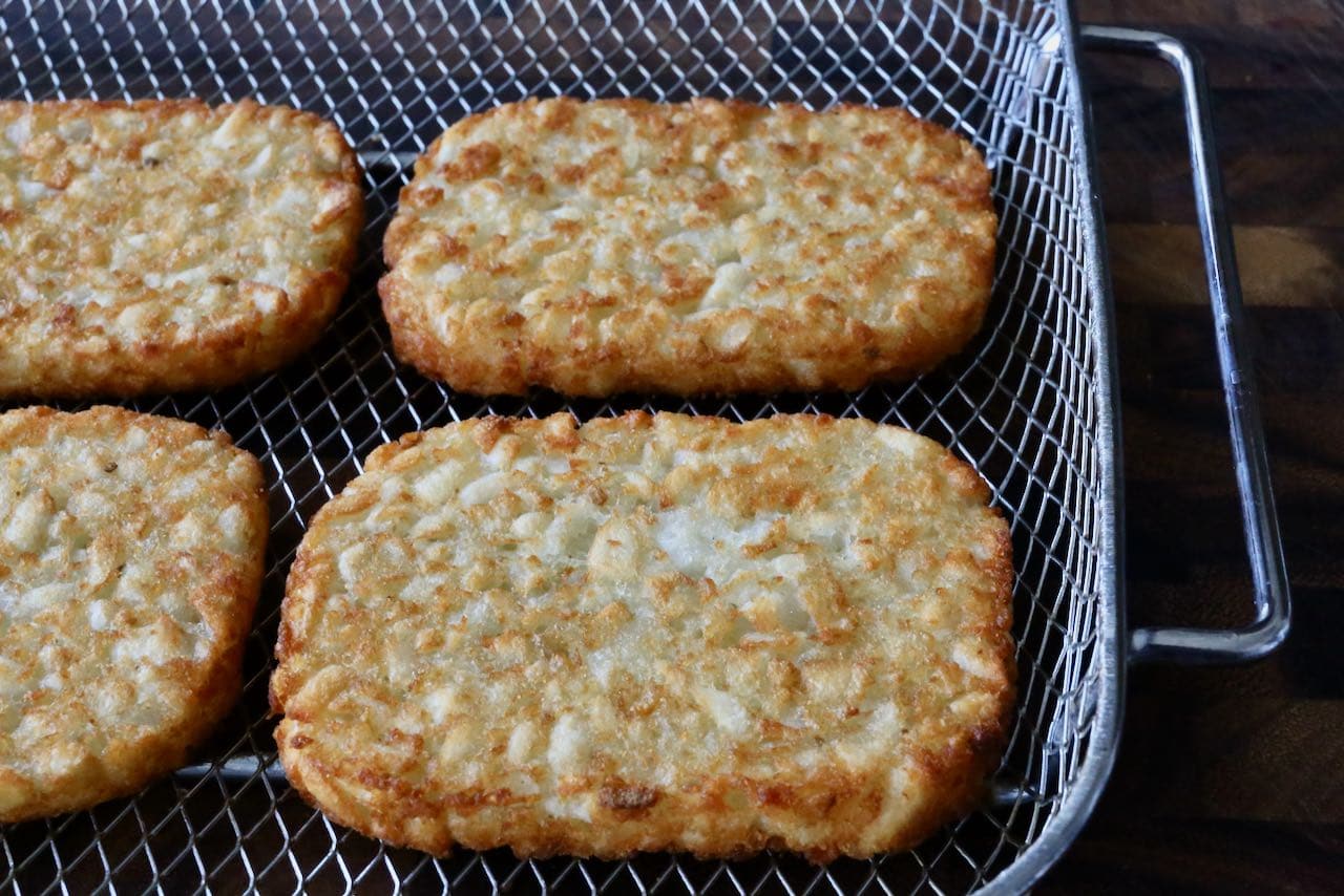 Air Fryer Hash Browns are finished cooking when they are browned and crispy on the outside. 