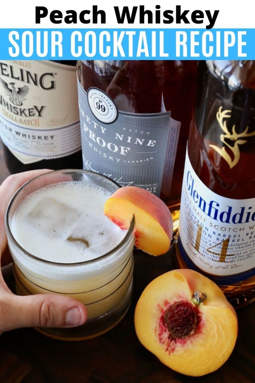 Save our Peach Whiskey Sour Cocktail recipe to Pinterest!