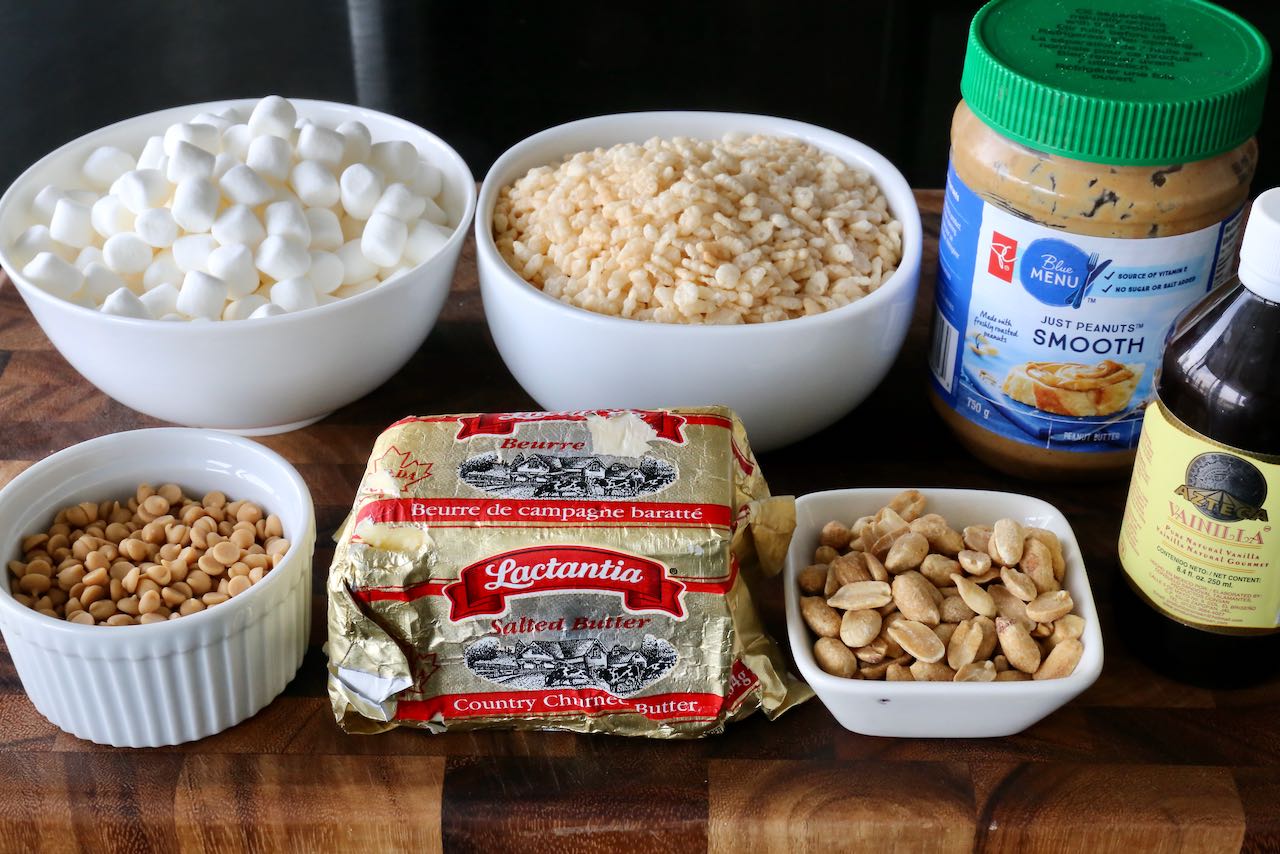 Homemade Peanut Butter Rice Krispies recipe ingredients.