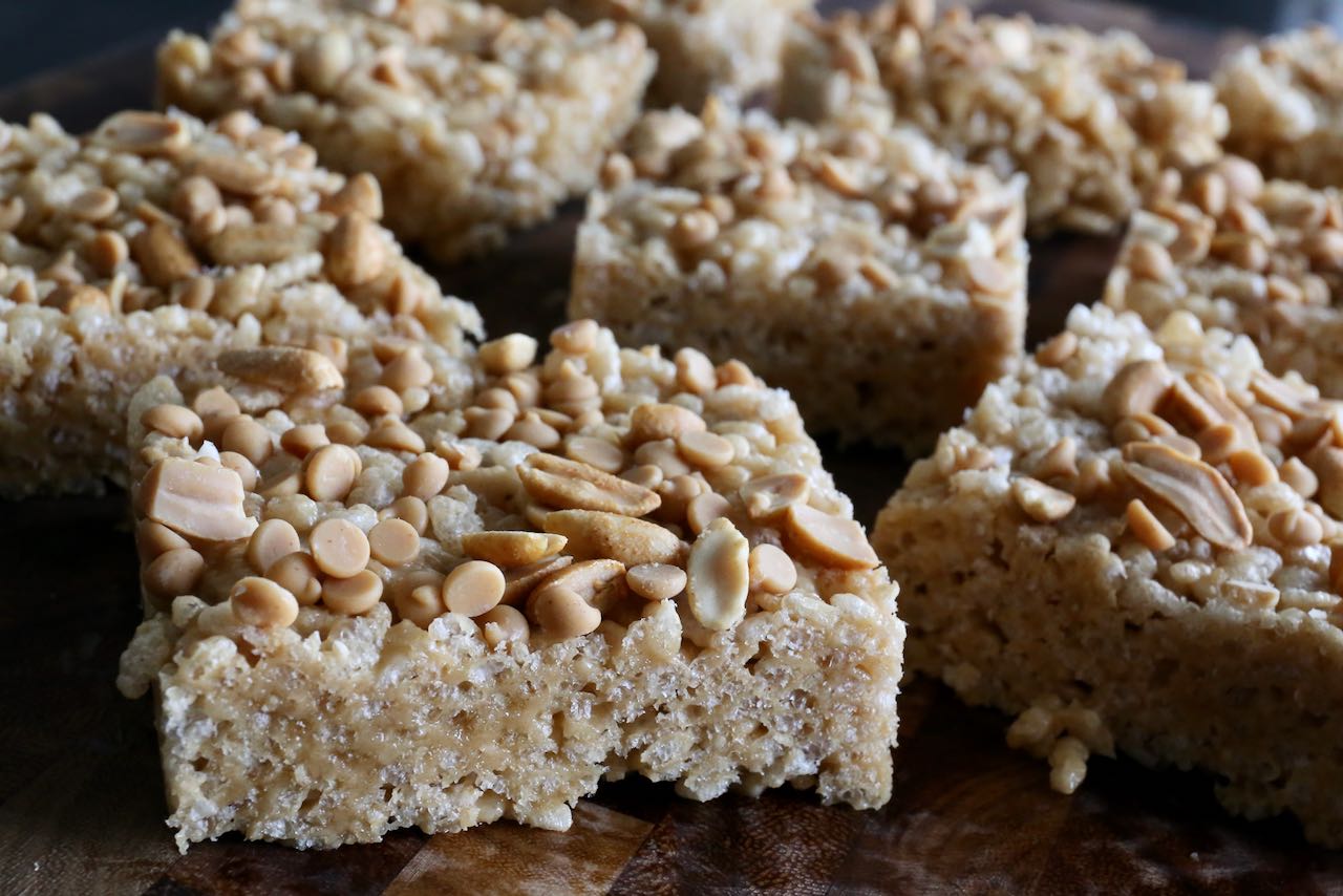 Now you're an expert on how to make the best chewy Peanut Butter Rice Krispie Bars recipe!