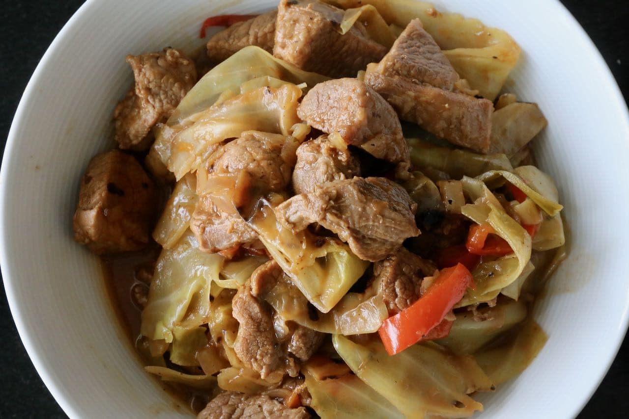 We love serving this hearty Pork and Cabbage Stew as a comfort food in the winter.