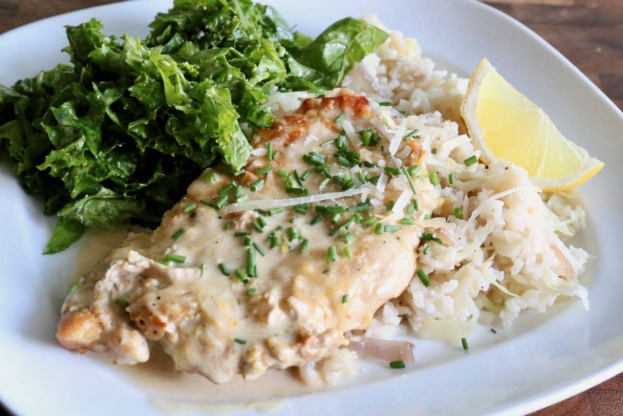 Spoon Sherry Cream Sauce over each breast and serve with steamed rice and a fresh kale salad or steamed green beans.