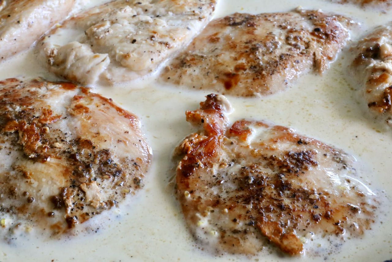 Sear breasts in a nonstick skillet before adding sherry cream sauce. 