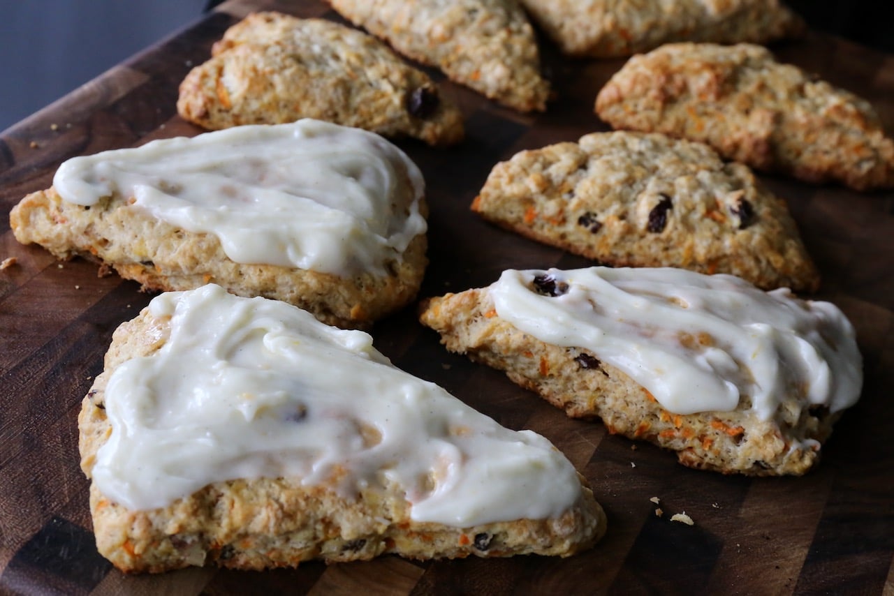 Slather Carrot Cake Scones with cream cheese icing.