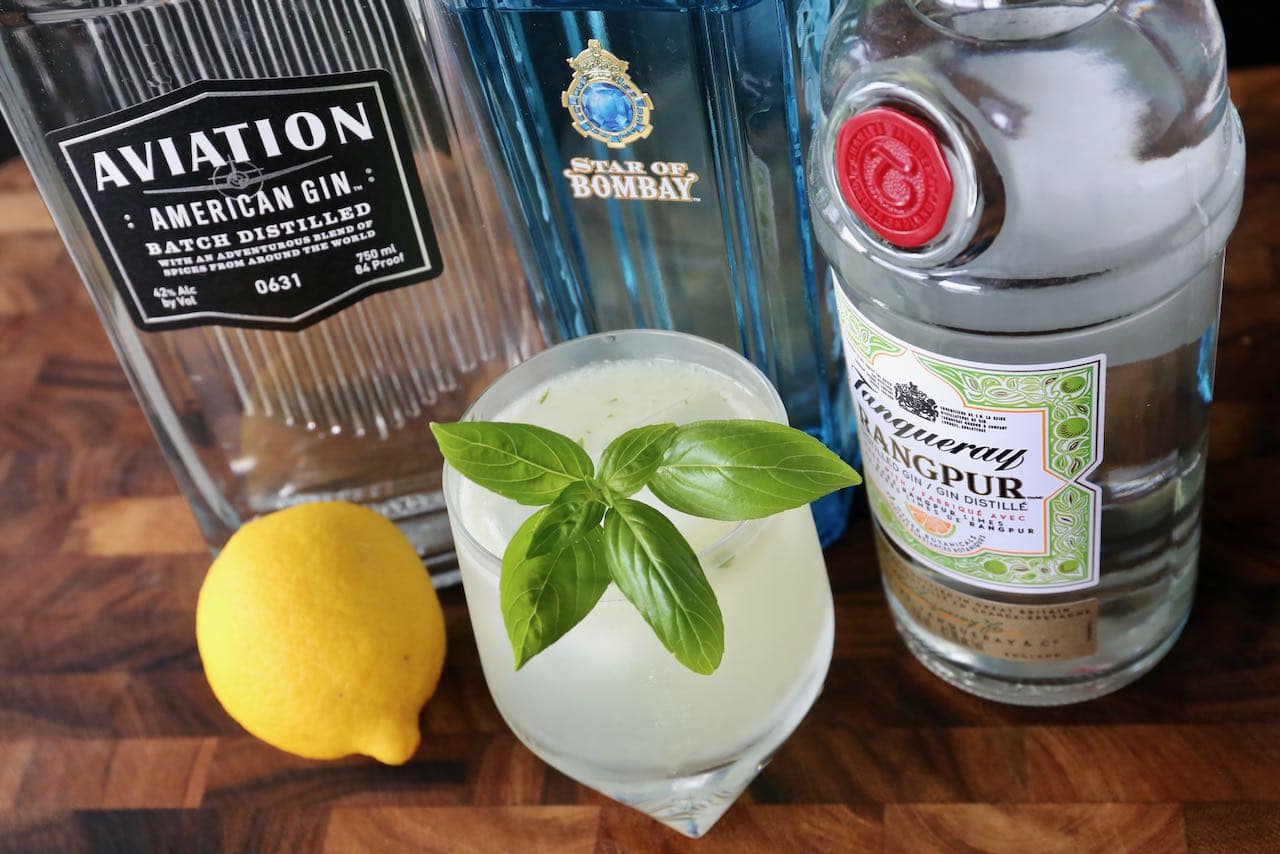 A classic Basil Smash Drink features fresh lemon and premium gin.
