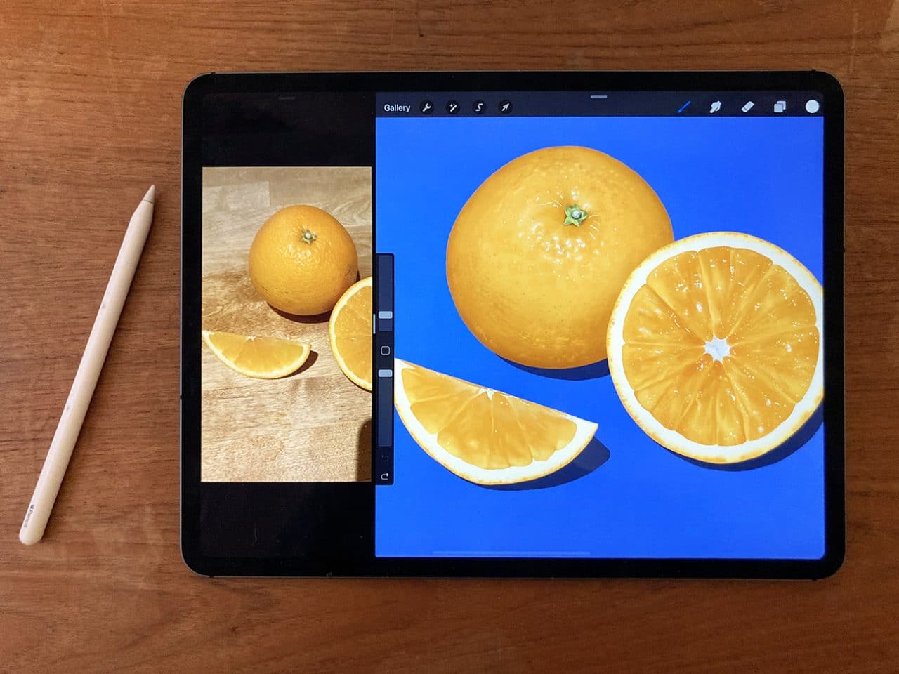 Learning how to draw oranges from a reference photo is easy with Procreate on iPad Pro