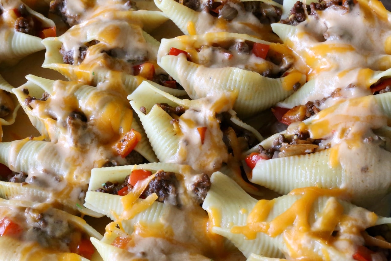 This easy Philly Cheesesteak Shells recipe is our favourite casserole dish to make when craving pasta. 