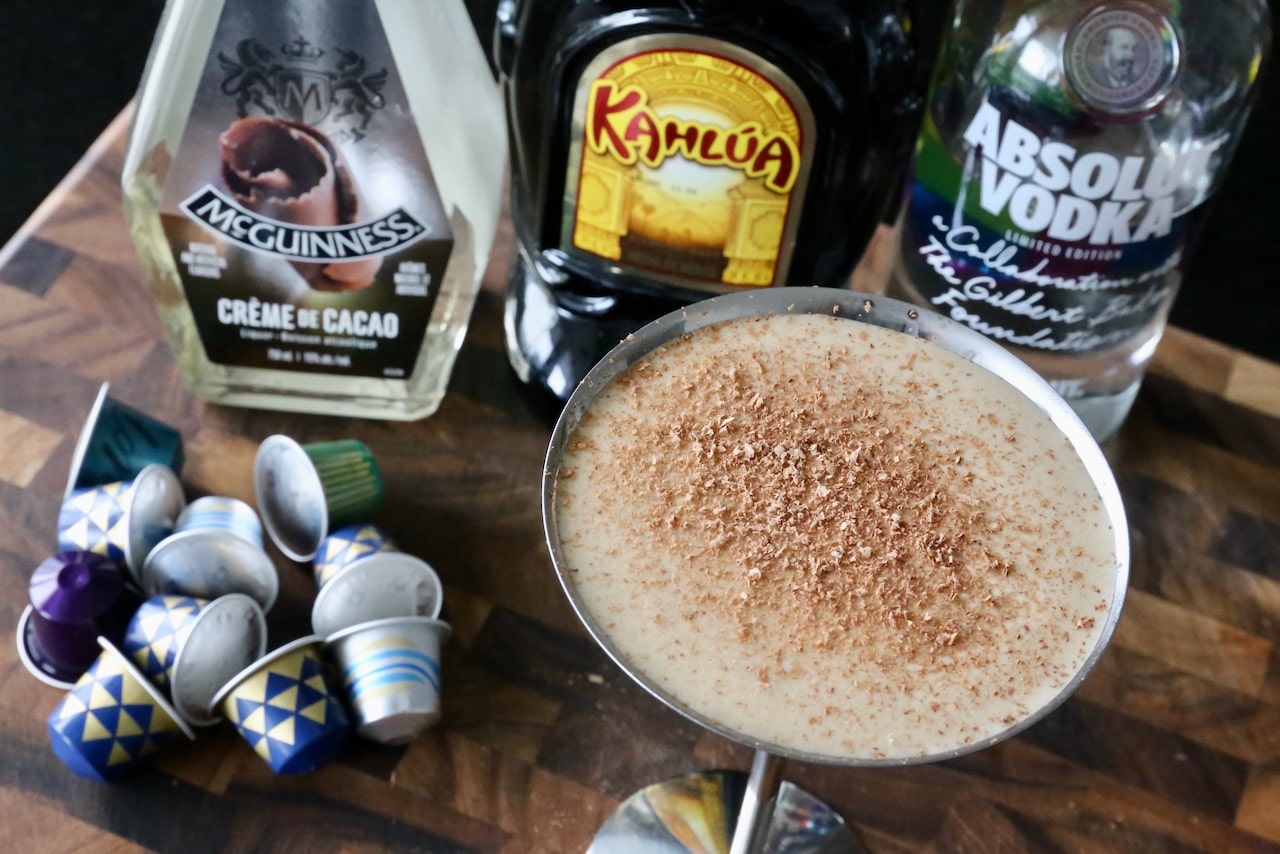 This Kahlua Martini is flavoured with espresso, Creme de Cacao and Mexican coffee liqueur. 