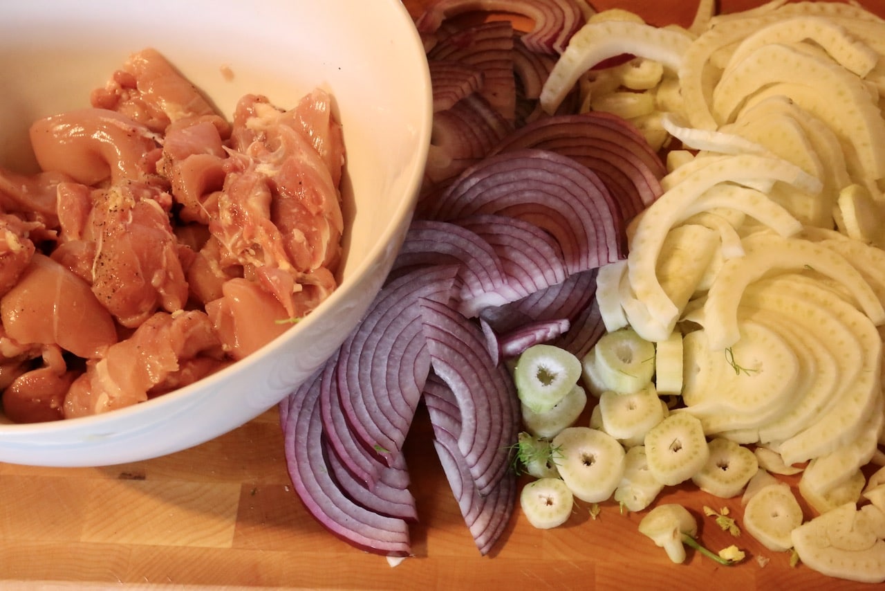 Our easy Provencal Chicken recipe features chicken thighs, red onions and fennel.
