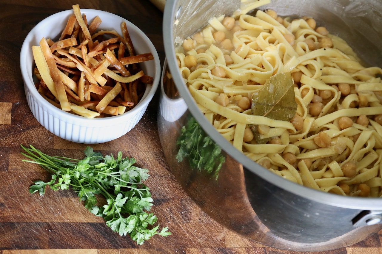 Ciceri e Tria is a unique Pugliese pasta recipe as it features both tender boiled noodles and crunchy fried noodles.