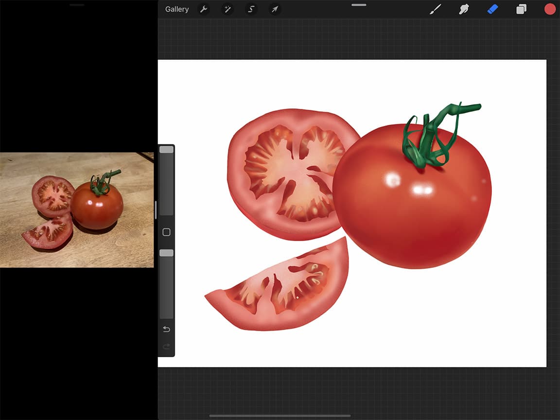 How to Draw Tomatoes: Use the smudge tool to blend colours in Procreate